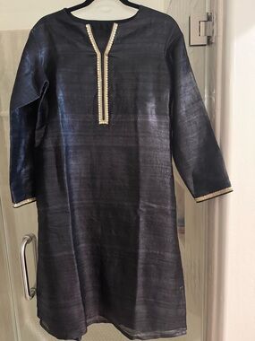 Women’s Black Kurta with Gold Trim and Matching pants
